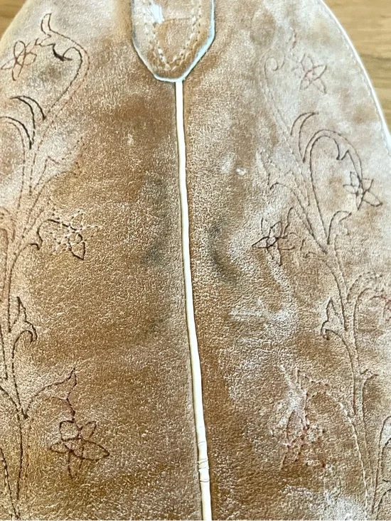 Vintage 70's Women's 11 Wolverine Boho Flower Design Suede Leather Cowboy Boots - Picture 5 of 16